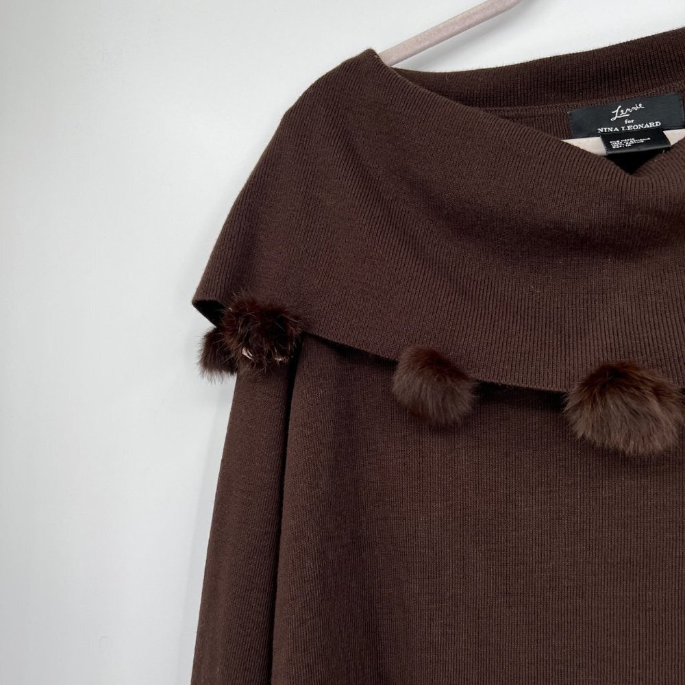 Lemmie for Nina Leonard Brown Knit Pom Pom Off Shoulder Sweater Sz 1X - Picture 4 of 8